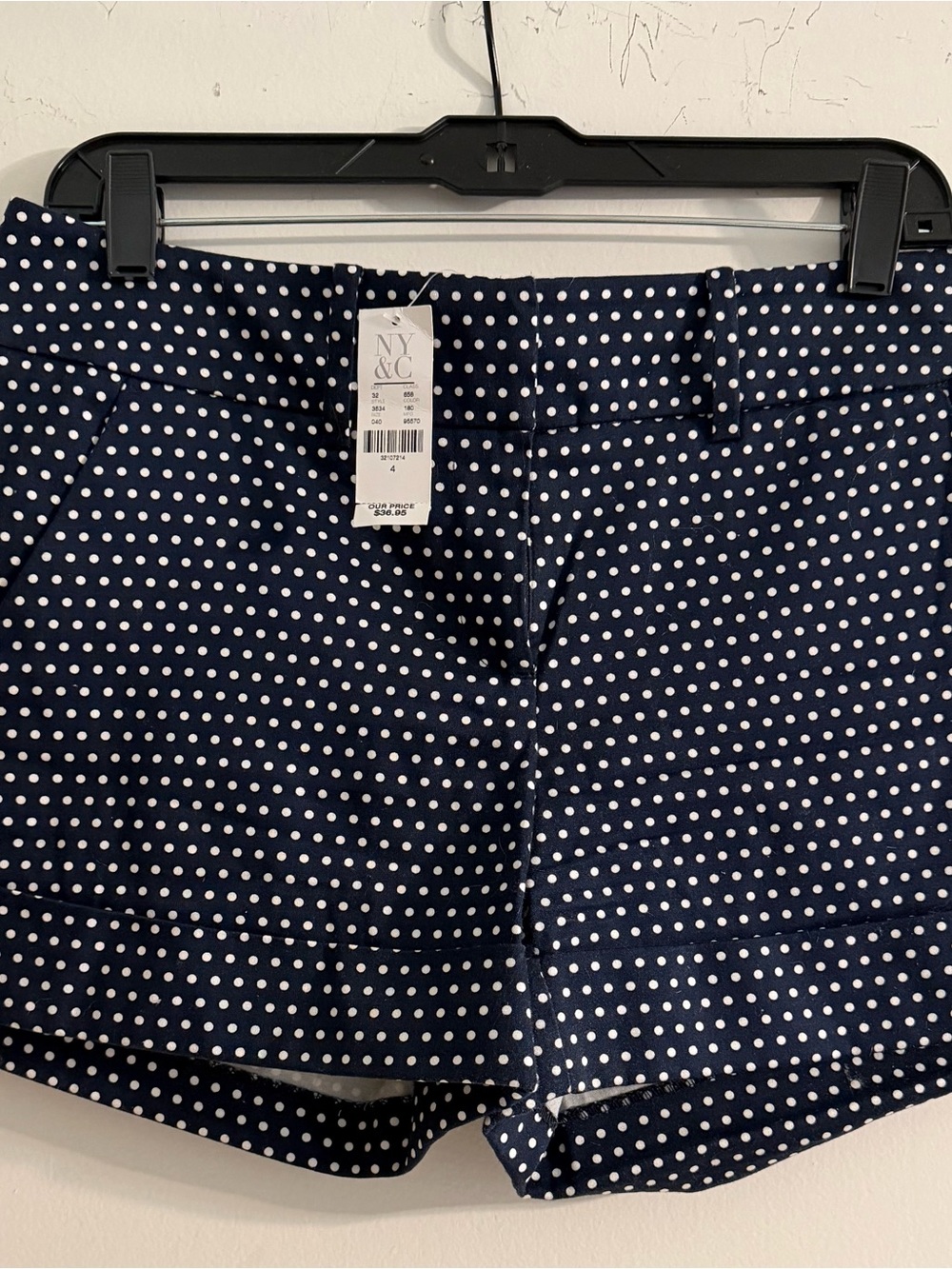 New York & Company Navy and White Polka Dot High-Waist Shorts